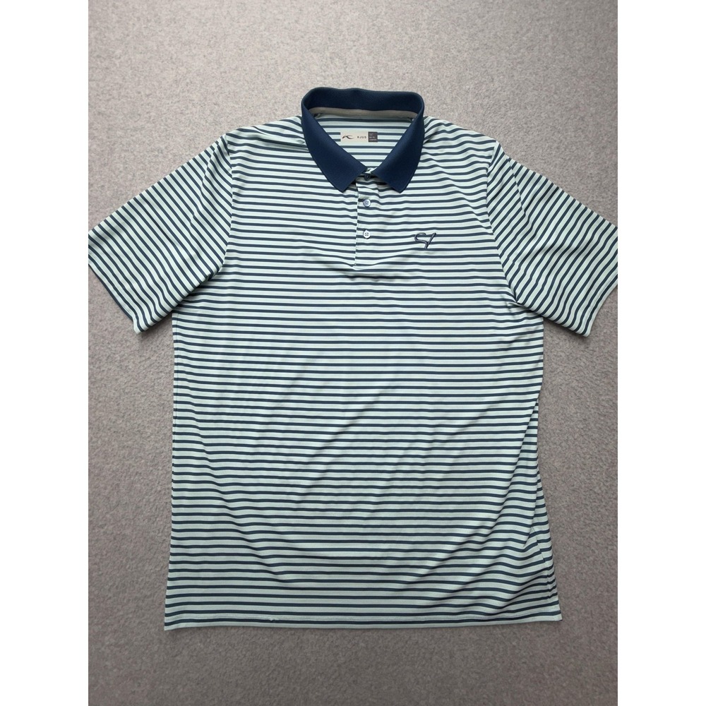 KJUS Polo Shirt Mens XL Blue‎ Luis Stripe Short Sleeve Golf Performance Stretch